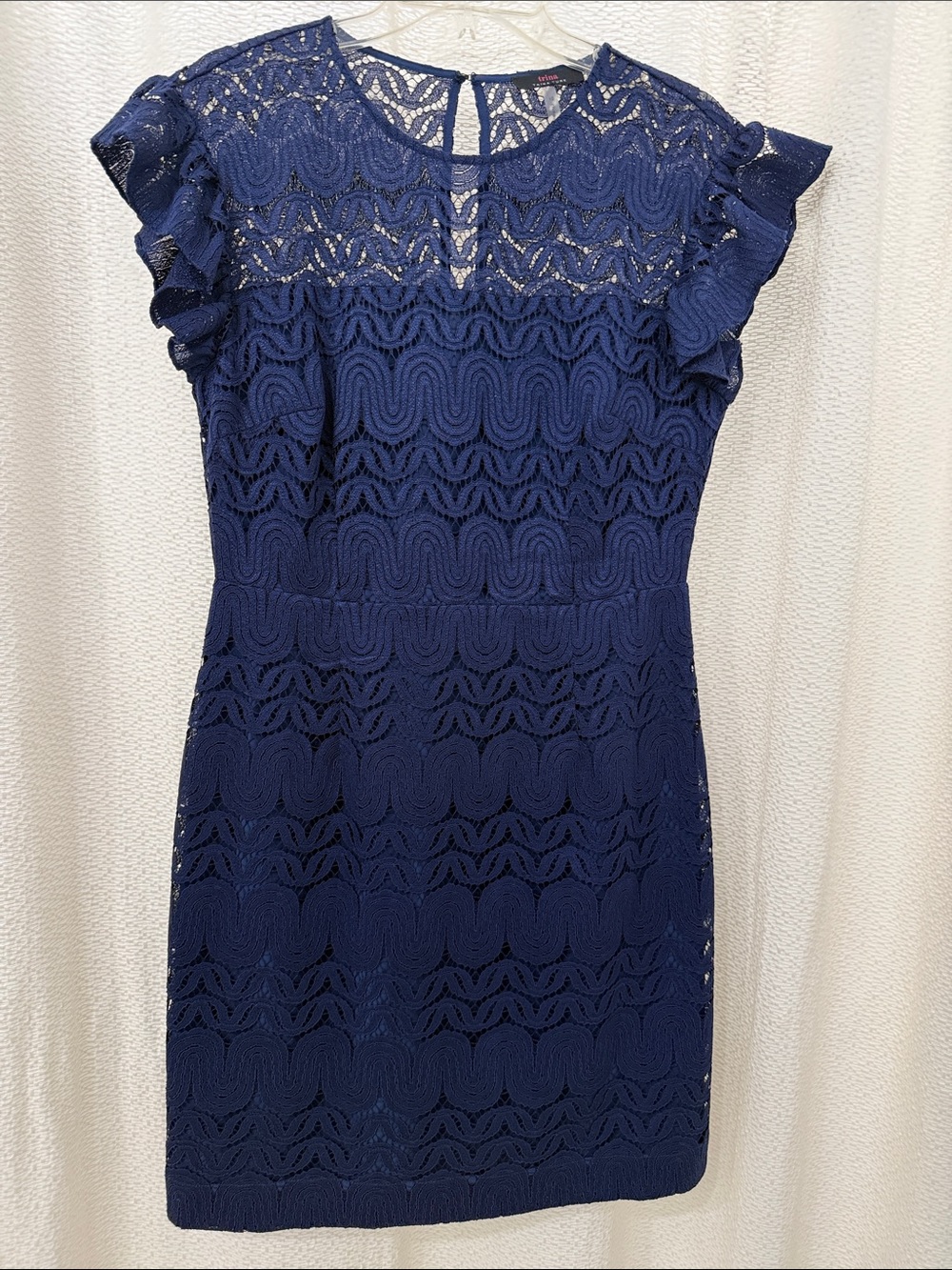 Trina Turk Navy Lace Dress with Flutter Sleeves